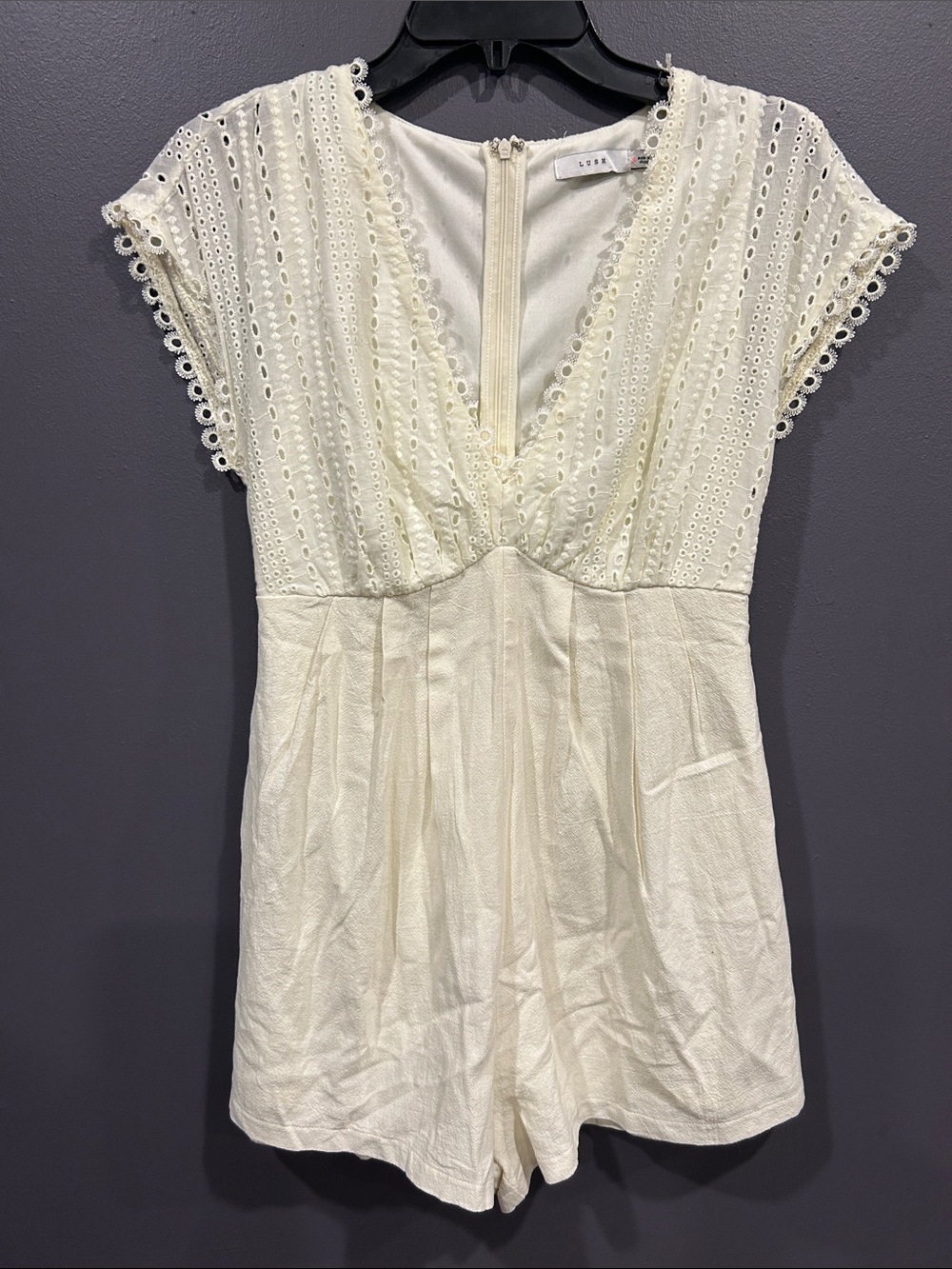 LUSH Eyelet Detail Cream Romper
